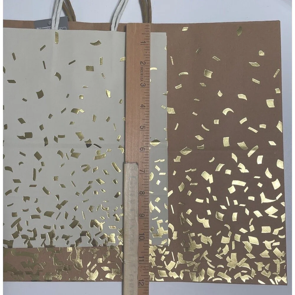 Spritz Gift Bags Brown Gold Foil Specks Set Of 2 All Occasions Recycled NWT